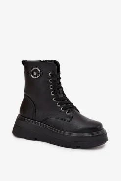 Damskie Buty damskie Vinceza Botki Workery Damskie Ocieplane Na Platformie Z Ozdobnym Detalem Vinceza 16513 Czarne