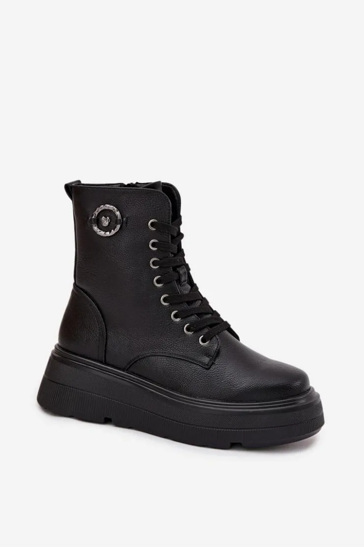 Damskie Buty damskie Vinceza Botki Workery Damskie Ocieplane Na Platformie Z Ozdobnym Detalem Vinceza 16513 Czarne