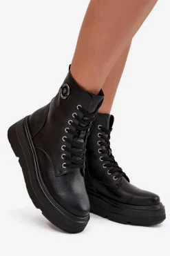 Damskie Buty damskie Vinceza Botki Workery Damskie Ocieplane Na Platformie Z Ozdobnym Detalem Vinceza 16513 Czarne