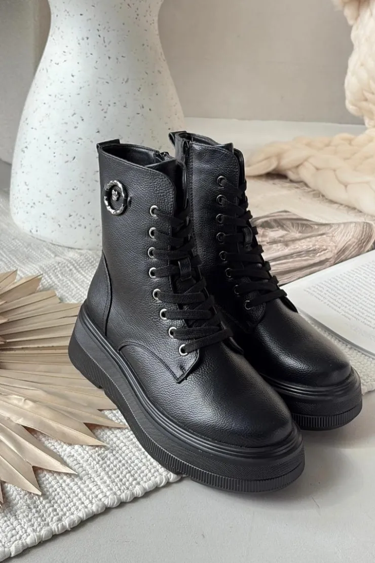 Damskie Buty damskie Vinceza Botki Workery Damskie Ocieplane Na Platformie Z Ozdobnym Detalem Vinceza 16513 Czarne