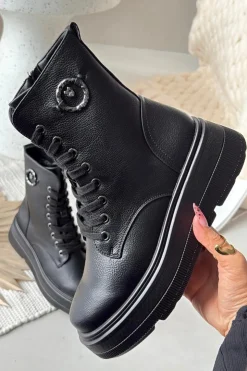 Damskie Buty damskie Vinceza Botki Workery Damskie Ocieplane Na Platformie Z Ozdobnym Detalem Vinceza 16513 Czarne