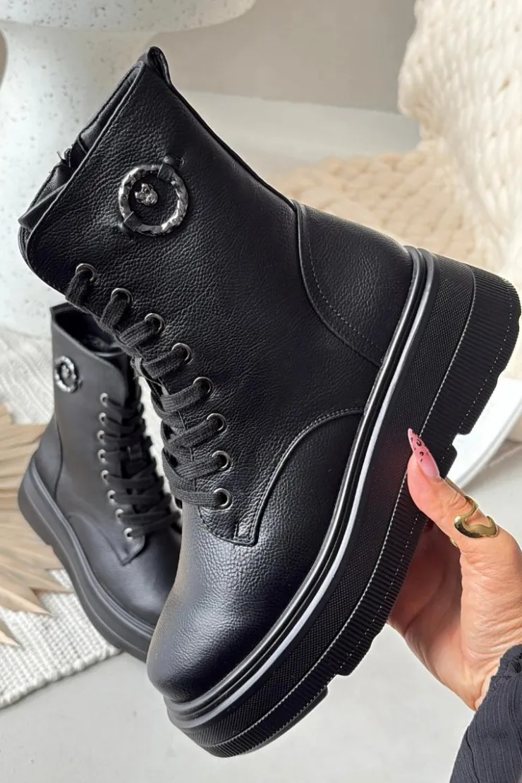 Damskie Buty damskie Vinceza Botki Workery Damskie Ocieplane Na Platformie Z Ozdobnym Detalem Vinceza 16513 Czarne