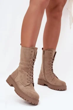 Boto Botki Workery Damskie Ocieplane Khaki Marvielle