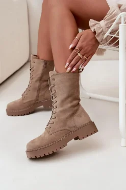 Boto Botki Workery Damskie Ocieplane Khaki Marvielle