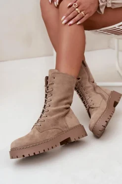 Boto Botki Workery Damskie Ocieplane Khaki Marvielle