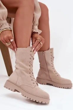 Hot Boto Botki Workery Damskie Ocieplane Beżowe Marvielle Beżowy