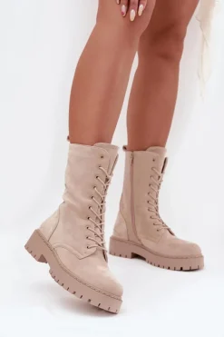 Hot Boto Botki Workery Damskie Ocieplane Beżowe Marvielle Beżowy