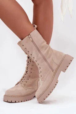 Hot Boto Botki Workery Damskie Ocieplane Beżowe Marvielle Beżowy