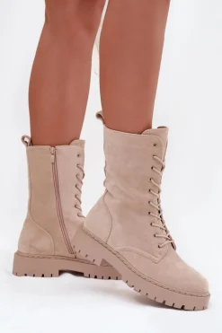 Hot Boto Botki Workery Damskie Ocieplane Beżowe Marvielle Beżowy