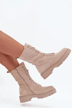 Hot Boto Botki Workery Damskie Ocieplane Beżowe Marvielle Beżowy