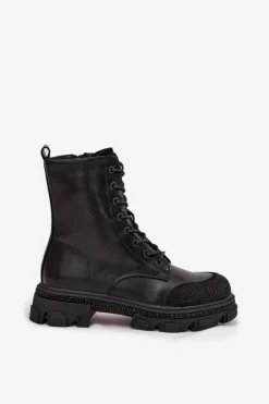 Damskie buty S.Barski Botki Ocieplane|Botki Skórzane*Botki Workery Damskie Ocieplane Ze Zdobieniem S.Barski HY42-982 Czarne