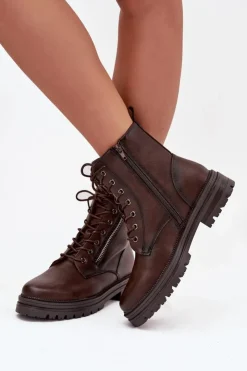 Damskie Boto Botki Workery Damskie Ocieplane Czekoladowe Ivonelle