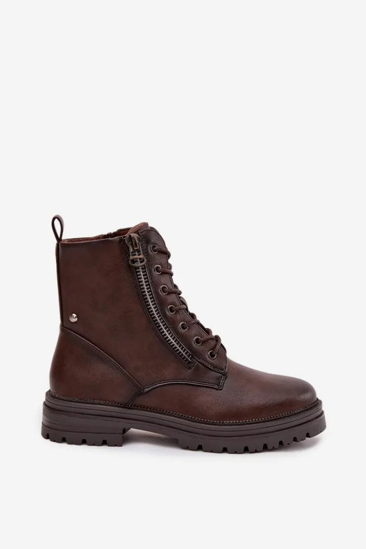 Damskie Boto Botki Workery Damskie Ocieplane Czekoladowe Ivonelle