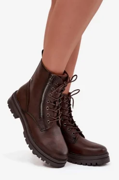 Damskie Boto Botki Workery Damskie Ocieplane Czekoladowe Ivonelle