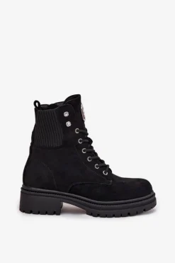 Damskie Boto Botki Workery Damskie Ocieplane Z Ozdobami Czarne Olivira