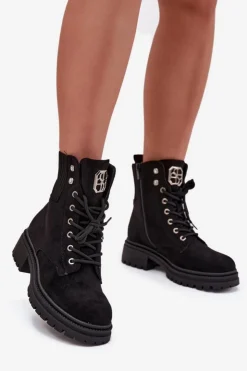 Damskie Boto Botki Workery Damskie Ocieplane Z Ozdobami Czarne Olivira