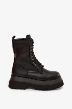 Online Boto Botki Workery Damskie Ocieplane Na Masywnej Platformie Czarne Felisse