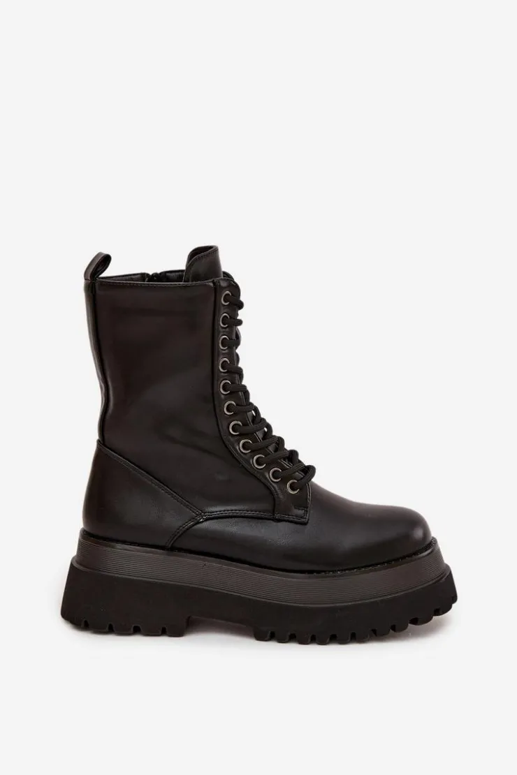 Online Boto Botki Workery Damskie Ocieplane Na Masywnej Platformie Czarne Felisse