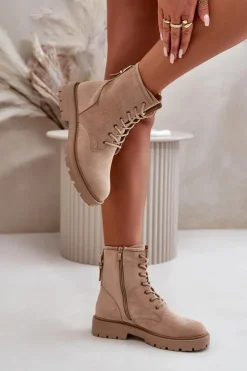 Online Boto Botki Workery Damskie Ocieplane Na Zamek Eko Zamszowe Beżowe Mardia