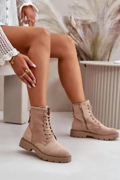Online Boto Botki Workery Damskie Ocieplane Na Zamek Eko Zamszowe Beżowe Mardia