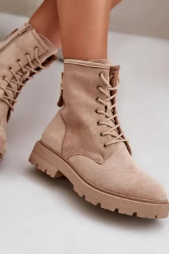 Online Boto Botki Workery Damskie Ocieplane Na Zamek Eko Zamszowe Beżowe Mardia