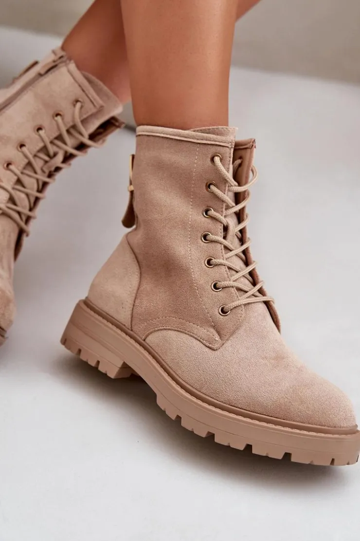 Online Boto Botki Workery Damskie Ocieplane Na Zamek Eko Zamszowe Beżowe Mardia