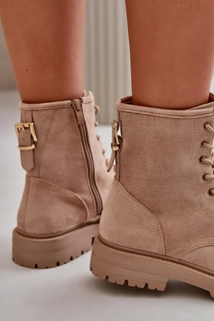 Online Boto Botki Workery Damskie Ocieplane Na Zamek Eko Zamszowe Beżowe Mardia