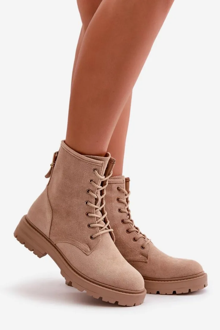 Online Boto Botki Workery Damskie Ocieplane Na Zamek Eko Zamszowe Beżowe Mardia