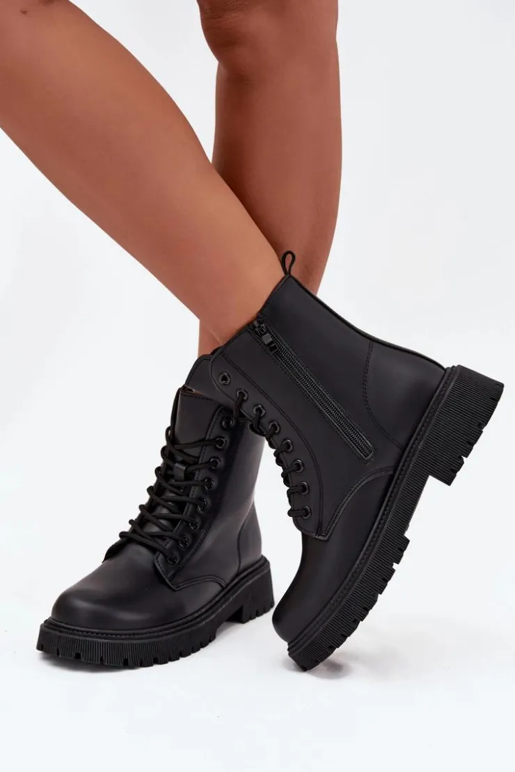 Clearance Evento Botki Workery Damskie Ocieplane Na Zamek Czarne Tavera