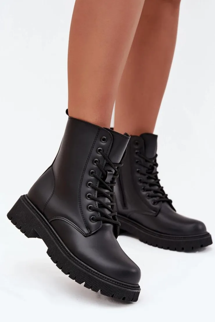 Clearance Evento Botki Workery Damskie Ocieplane Na Zamek Czarne Tavera