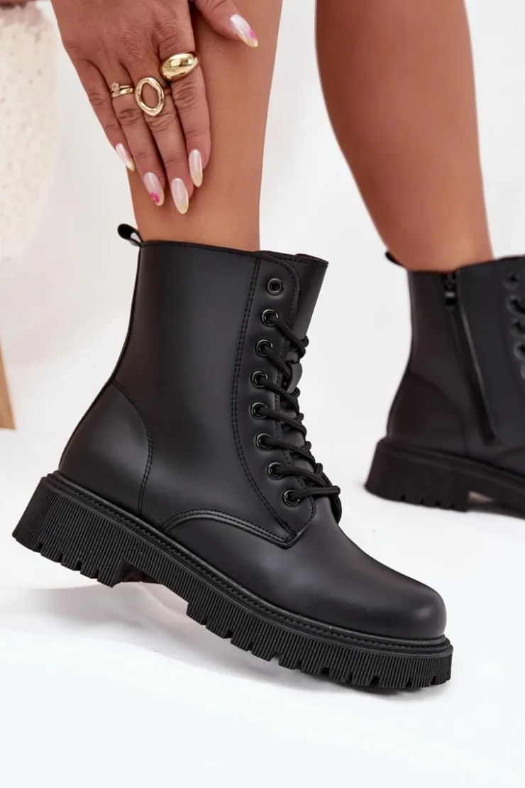 Clearance Evento Botki Workery Damskie Ocieplane Na Zamek Czarne Tavera