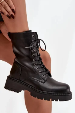 Boto Botki Ocieplane|Botki Sznurowane*Botki Workery Damskie Z Eko Skóry Czarne Calesia