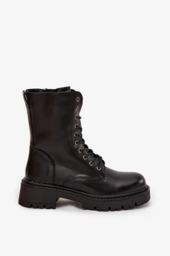 Boto Botki Ocieplane|Botki Sznurowane*Botki Workery Damskie Z Eko Skóry Czarne Calesia