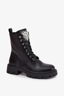 Sale Boto Botki Workery Damskie Z Kryształkami Na Języku Czarne Rosira