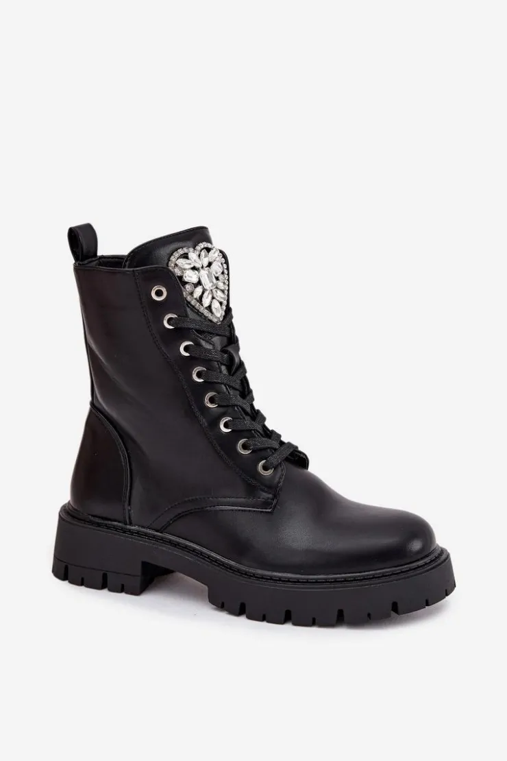 Sale Boto Botki Workery Damskie Z Kryształkami Na Języku Czarne Rosira