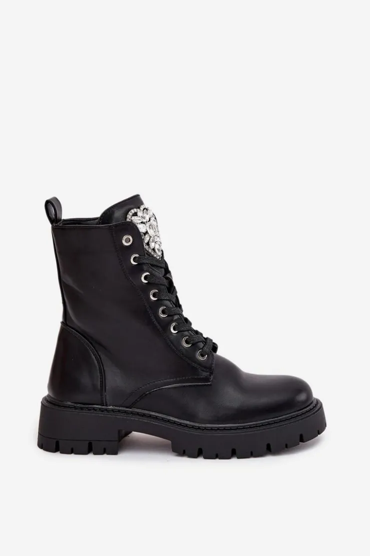 Sale Boto Botki Workery Damskie Z Kryształkami Na Języku Czarne Rosira