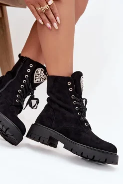 Online Boto Botki Workery Damskie Z Kryształkami Na Języku Czarne Rosira Czarny