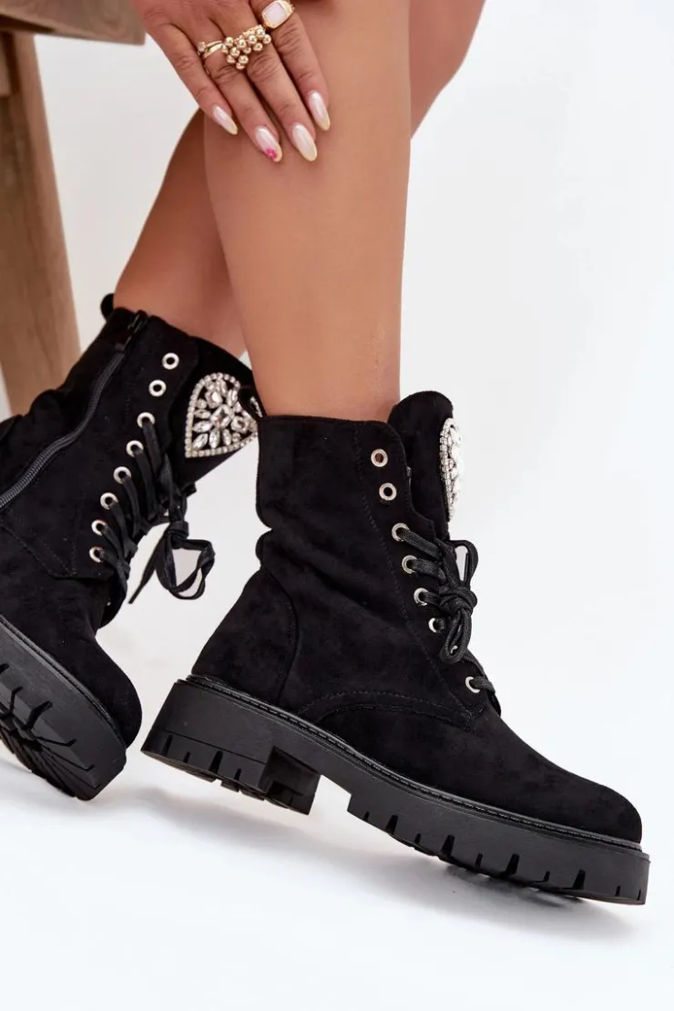 Online Boto Botki Workery Damskie Z Kryształkami Na Języku Czarne Rosira Czarny