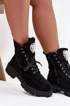 Online Boto Botki Workery Damskie Z Kryształkami Na Języku Czarne Rosira Czarny