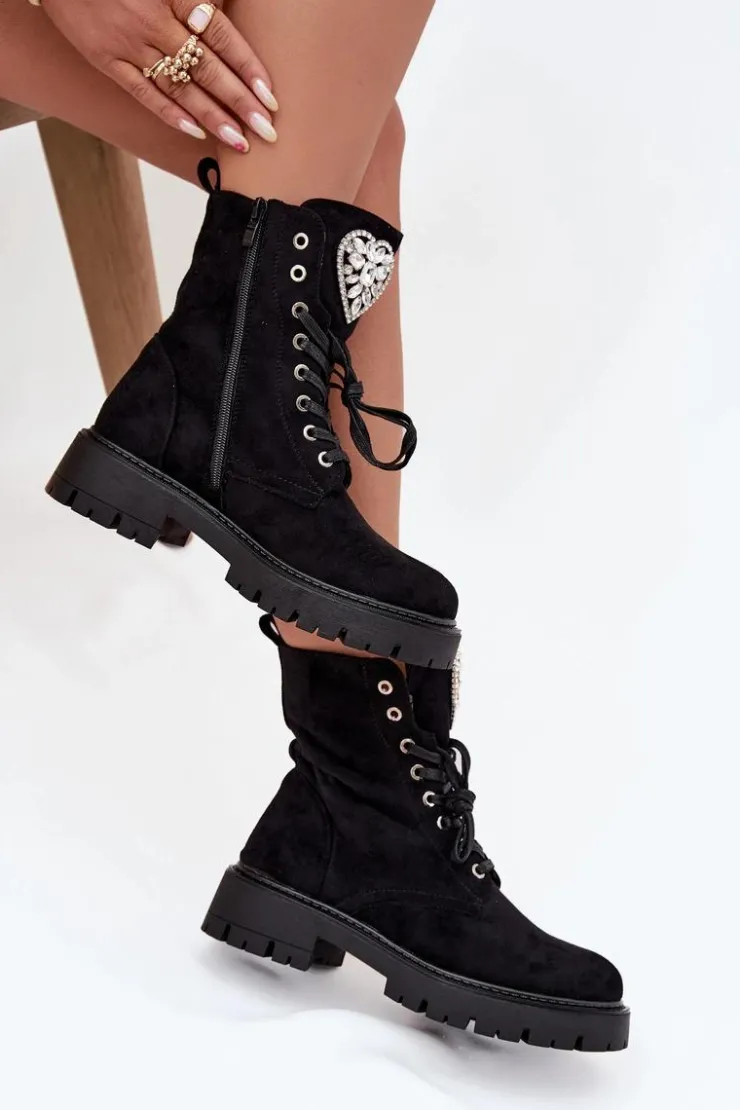 Online Boto Botki Workery Damskie Z Kryształkami Na Języku Czarne Rosira Czarny