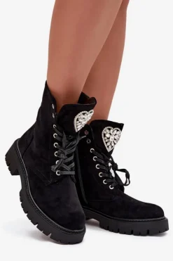 Online Boto Botki Workery Damskie Z Kryształkami Na Języku Czarne Rosira Czarny