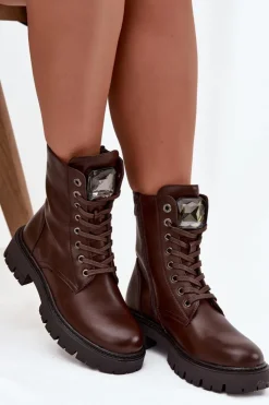 Online Boto Botki Workery Damskie Z Ozdoba Eko Skórzane Czekoladowe Karessa