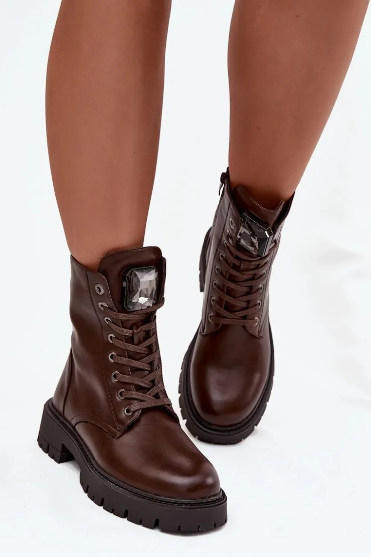 Online Boto Botki Workery Damskie Z Ozdoba Eko Skórzane Czekoladowe Karessa