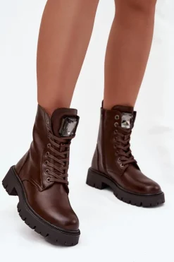 Online Boto Botki Workery Damskie Z Ozdoba Eko Skórzane Czekoladowe Karessa