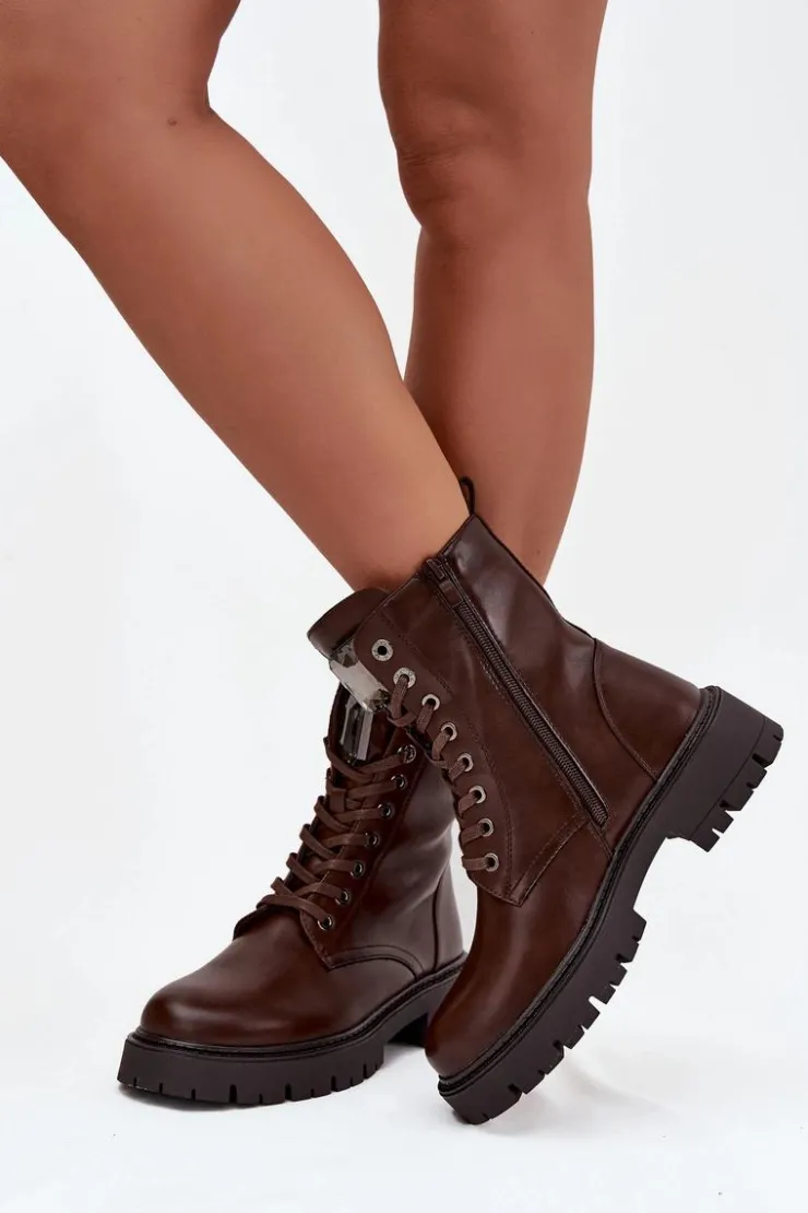 Online Boto Botki Workery Damskie Z Ozdoba Eko Skórzane Czekoladowe Karessa