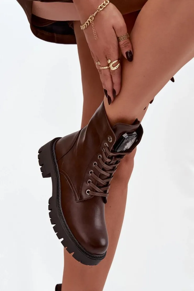 Online Boto Botki Workery Damskie Z Ozdoba Eko Skórzane Czekoladowe Karessa