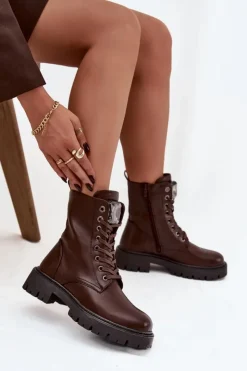 Online Boto Botki Workery Damskie Z Ozdoba Eko Skórzane Czekoladowe Karessa