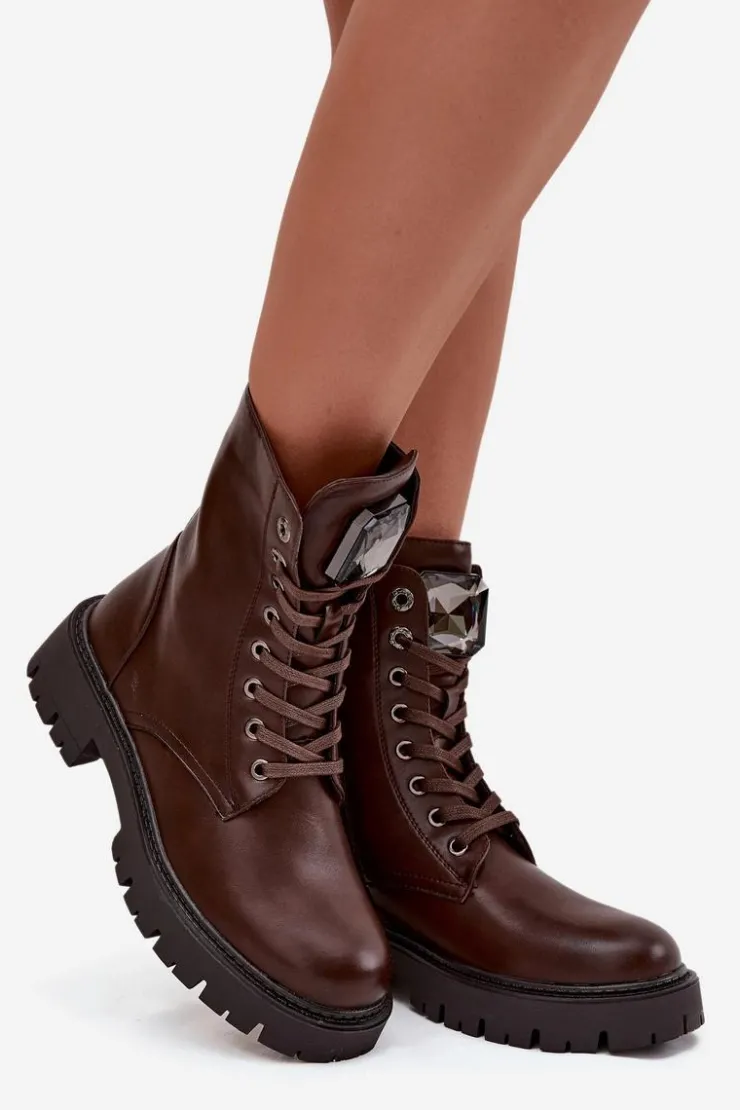 Online Boto Botki Workery Damskie Z Ozdoba Eko Skórzane Czekoladowe Karessa