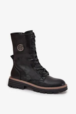 Discount Boto Botki Workery Damskie Z Ozdobnym Detalem Ocieplane Czarne Dorialine Czarny