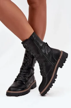 Discount Boto Botki Workery Damskie Z Ozdobnym Detalem Ocieplane Czarne Dorialine Czarny